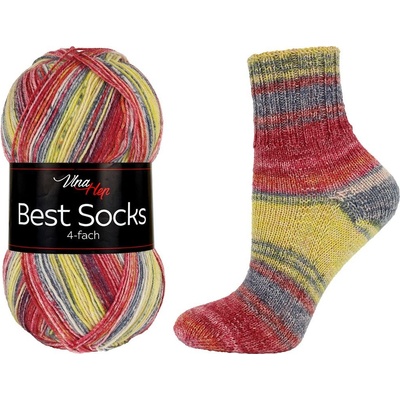 Vlna-Hep Best Socks 4-fach 7342 červená-žlutá-šedá