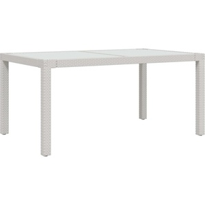  Градинска маса 150x90x75 см закалено стъкло и полиратан бяла
