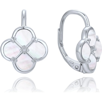 Minet Stříbrné náušnice čtyřlístky s bílou perletí JMAS7058WE00