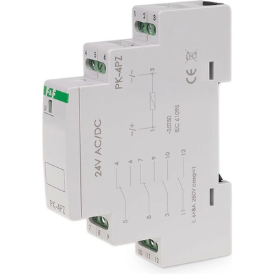 PK-4P/24PZ - Elektromagnetické pomocné relé, 24V, 8A, 2x NO/NC + 2x NO
