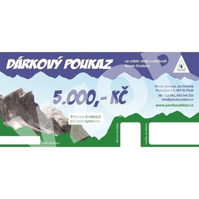 Pandaoutdoor dárkový poukaz 5000 Kč / 200 EUR
