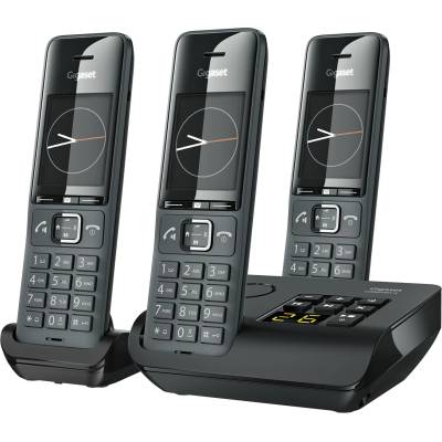 Gigaset Comfort 520A Trio - 3 cordless DECT telephones with answering machine - Elegant design - Hands-free function - Do not disturb - Address book with 200 contacts, titanium black [German version] - S30852-H3005-B103