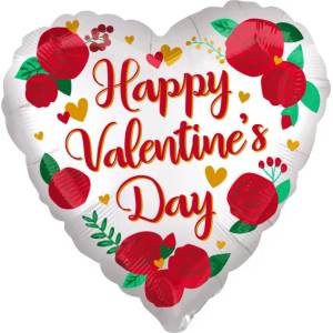 Amscan Джъмбо балон от фолио сърце с рози - Happy Valentines Day