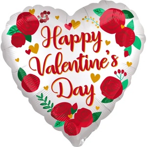 Amscan Джъмбо балон от фолио сърце с рози - Happy Valentines Day