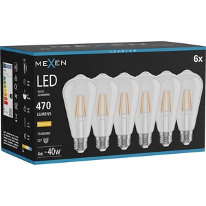 Mexen Vintis 6x LED филамент крушка E27, ST64, 4W, Топла - 2700K, 470 lm, прозрачна (L152-E27-0427-00x06)