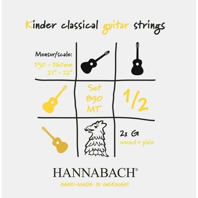 Hannabach série 890 1/2 kytara pro děti Menzura: 53-56cm Sada