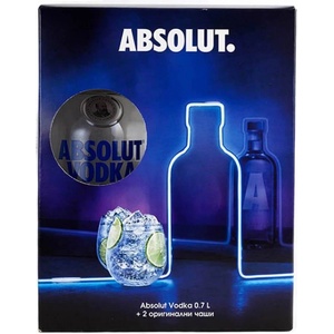 Absolut (Абсолют) Шведска водка Подаръчен комплект с 2 чаши 40% 0.7 л