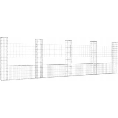 Nabytek XL Gabionový koš ve tvaru U s 5 sloupky železo 500 x 20 x 150 cm