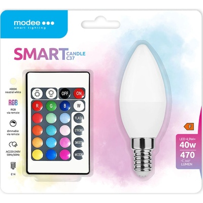 Modee Lighting LED žiarovka E14 RGB+W 4,9W 470 lumenov + diaľkové ovládanie 40W