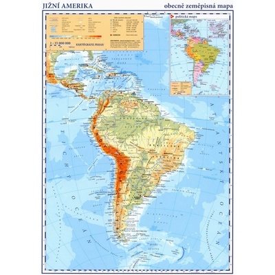 Jižní Amerika Obecně zeměpisná mapa