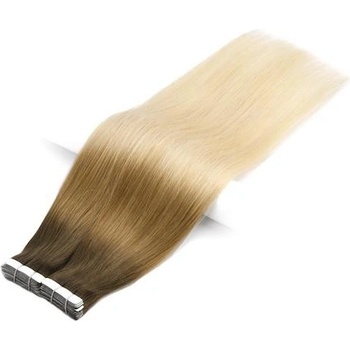 Vlasové PU pásky tape in na prodlužování vlasů 40cm ombré 08/27/60 světle hnědá / tmavá blond / platina