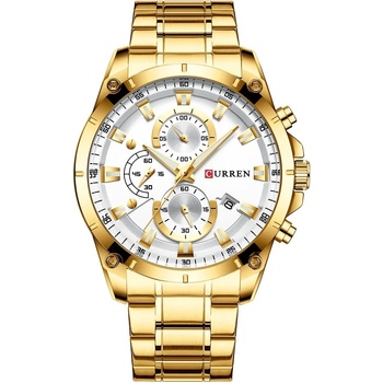 Curren Мъжки часовник Curren Velary, Неръждаема стомана, Хронограф, Златист / Бял (CURREN-8360-GOLD-WHITE)