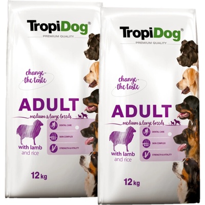 TropiDog Premium Adult Medium & Large s jehněčím a rýží 2 x 12 kg