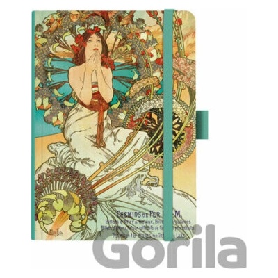 Notes A5 Premium Alfons Mucha tečky Tyrkysový Baloušek 2027