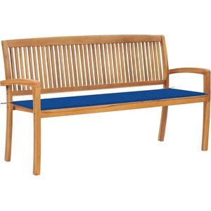vidaXL Стифираща градинска пейка с възглавница, 159 см, тик масив (3063316)