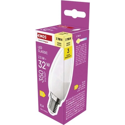 Emos Classic sviečka 2.5W E14 350lm teplá biela ZQ3D11