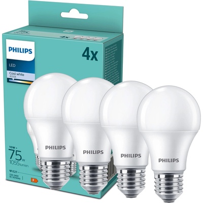 Philips 4x LED žárovka E27 A60 10W = 75W 1055 lm 4000lK denní bílá Milk