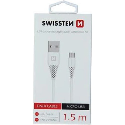 Swissten 71504300 USB 2.0 A na micro USB B, konektor 6,5mm, 1,5m, bílý