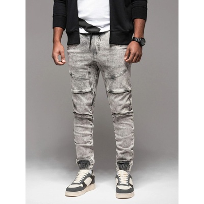 Trendy grafitové riflové jogger s ozdobnými prvkami V4 PADJ-0243