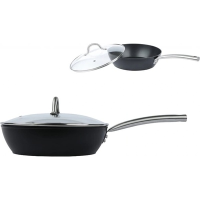 Testrut pánev d28 BLACK s poklicí, kovaná s nerez. rukojetí