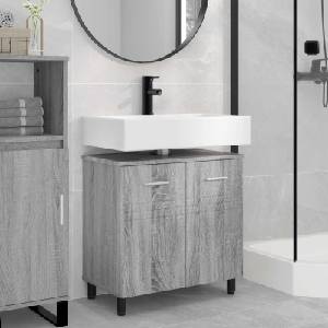 vidaXL Шкаф със светло за баня Сив Сонома 60 x 35 x 60 см (889411)