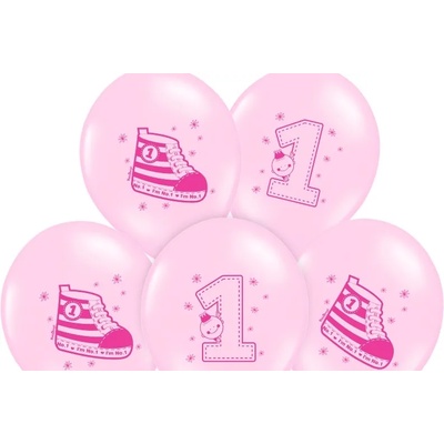 PartyDeco Балон Маратонка 1-ви рожден ден пастелен розов