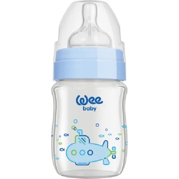 Wee Baby Бебешко шише от топлоустойчиво стъкло Wee Baby Classic Plus, 120 ml, синьо (139)