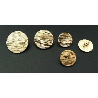 Luxusný kovový gombík s jemnými vrúbkami - plochý - zlatý - priemer 1,5 cm