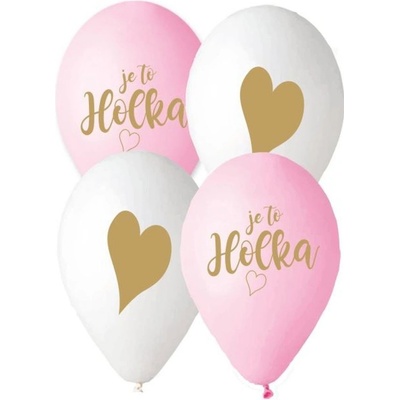 SMART Balónek s českým potiskem JE TO HOLKA! růžová a bílá 30 cm