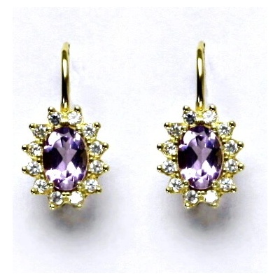 Čištín Zlaté náušnice Kate, žluté i bílé zlato, přírodní ametyst světlý, čiré zirkony, NK 1480