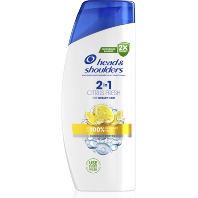 Head & Shoulders Citrus Fresh 2v1 шампоан против пърхот за мазна коса 625ml