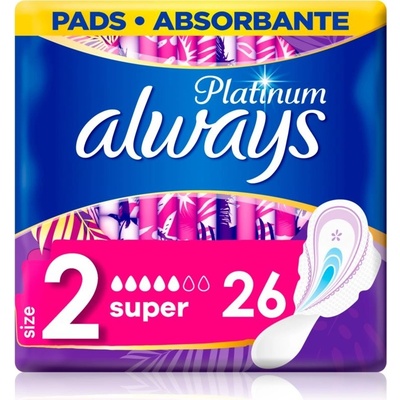 Always Platinum Super Velikost 2 Hygienické Vložky s křidélky 26 ks