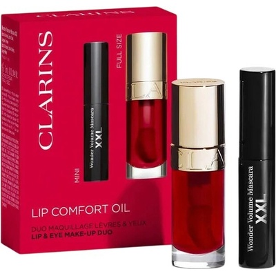 Clarins Lip Comfort Oil olej na pery 7 ml + Clarins Wonder Volume Mascara XXL riasenka pre maximálny objem 3 ml kozmetická sada