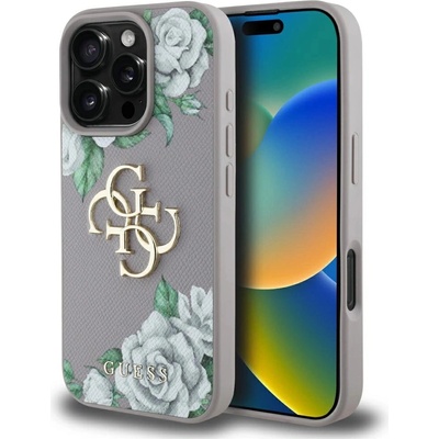 GUESS Калъф Guess Grained Roses с голямо 4G лого за iPhone 16 Pro - лилав (3666339427245)