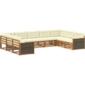 vidaXL Комплект дивани за открито 9 бр. Натурален и Крема (3383828)