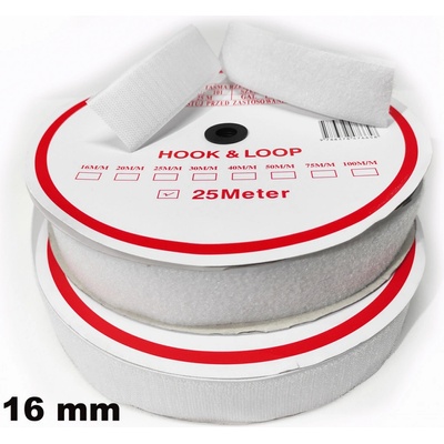 Pásek na suchý zip našívací Háček a Smyčka set, bílý 16 mm x 25 bm