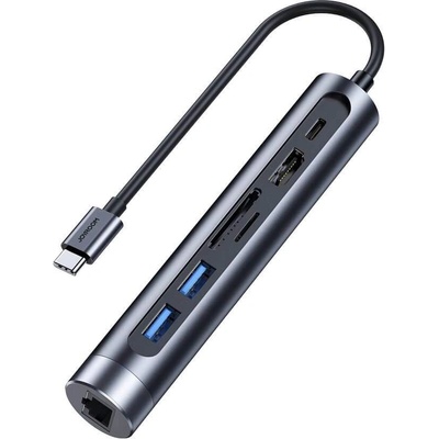 JOYROOM USB-C 7-in-1 Multiport Hub 4K - хъб за свързване от USB-C към HDMI, Ethernet, 2 x USB-C, 2 x USB 3.0 (тъмносив)