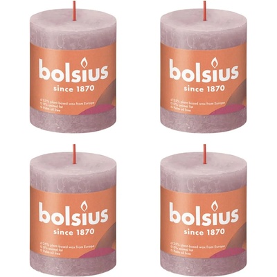 Bolsius Рустик колонни свещи Shine, 4 бр, 80x68 мм, пепел от рози (440816)