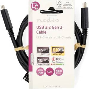 Nedis CCGL64750BK10 USB C - USB-C кабел, USB3.2 Gen 2, 240W, 20 Gbps, 1m, (USB3.1, USB3.0, USB2.0) (CCGL64750BK10)