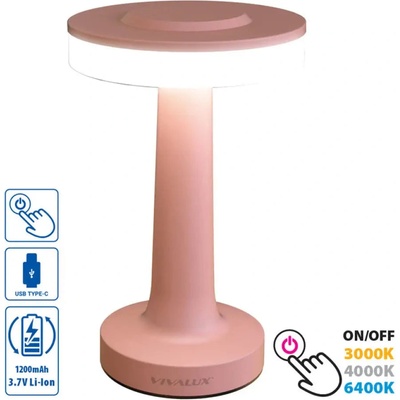 VIVALUX Led НАСТОЛНА ЛАМПА 2w 3000-6400k 100lm РОЗОВА vivalux julie (3800234855196)