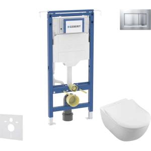 Geberit Duofix - Комплект от предстена инсталация, тоалетна чиния и седалка Villeroy Boch, бутони Sigma20, DirectFlush, SoftClose, CeramicPlus, матов хром/хром SANI11CK2101 (SANI11CK2101)