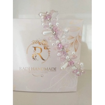 Image 1 of Radi handmade Елегантна диадема с бледо розови кристали и бели перли (416)