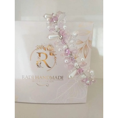 Radi handmade Елегантна диадема с бледо розови кристали и бели перли (416)