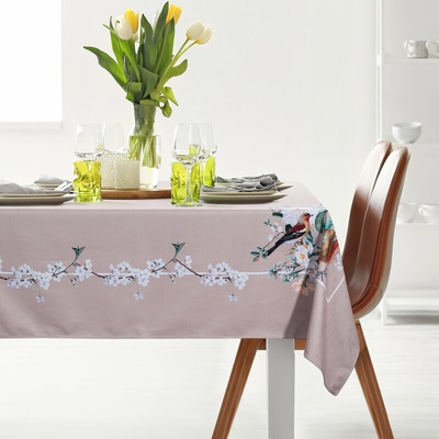 Takoy Tmavě béžový, zelený ubrus 140x180 cm SUMMER 5 s potiskem rostlinných a živočišných motivů.-HF-461386 | 140 x 180 cm