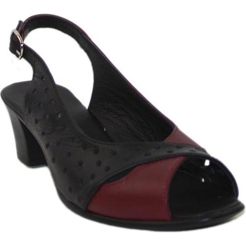 Image 1 of Български обувки Дамски сандали на нисък ток в бордо и черно 733blackred