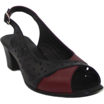 Български обувки Дамски сандали на нисък ток в бордо и черно 733blackred