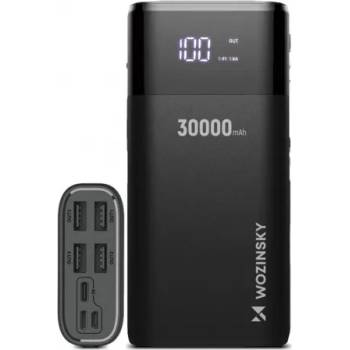 Външна батерия Wozinsky, 30000mAh, с 4x USB, с дисплей, 4A, Черна (WPB-001B)