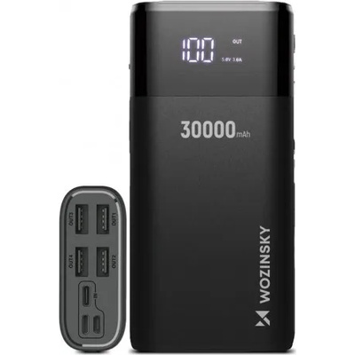 Външна батерия Wozinsky, 30000mAh, с 4x USB, с дисплей, 4A, Черна (WPB-001B)