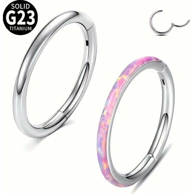 InfinityPierce Set 2 ks titanových kroužků – leštěná ocel + opálové kamínky, G23 - SENLASPKR02