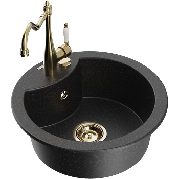 Mexen Diego гранитна мивка с 1 отделение с кухненски смесител Carla, черен/сребрист металик - 6512-73-670700-50 (6512-73-670700-50)